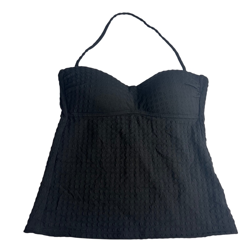 La Blanca Halter‎ Tankini Top Sz 6 Black Textured Minimalist Classic NEW